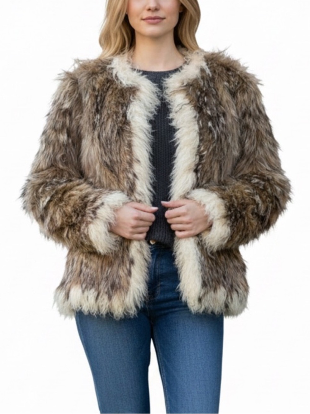 Vintage Fur Coat Brown and Cream Size M